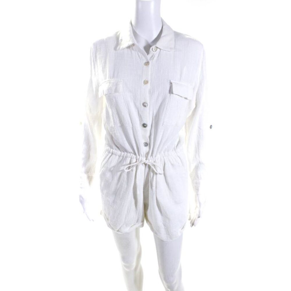 Scarlet Roos Womens Cotton Long Sleeve Drawstring Coverup Romper White Size 2